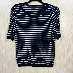 Banana Republic Women's Navy Striped Knit Top Cotton Blend Tee Size S